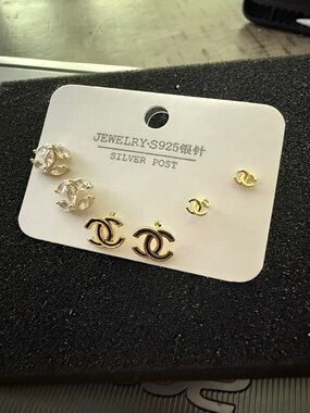 Fashion Jewelry Gold and Silver Interlocking Logo Stud Earring Set